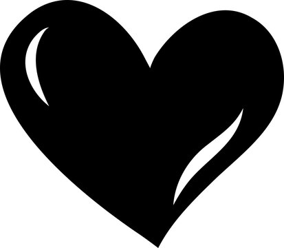 Solid Black Heart Silhouette with Highlight Vector Isolated on Transparent Background