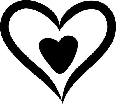 Hand Drawn Double Heart with Solid Center Vector Isolated on Transparent Background