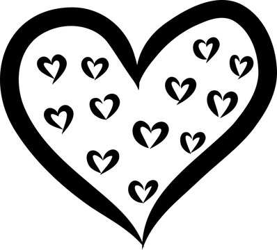 Black Heart Frame Filled with Floating Mini Hearts Vector Isolated on Transparent Background