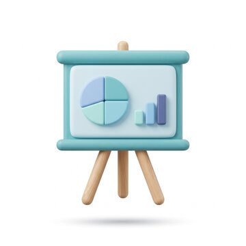 Presentation Chart Board Business Meeting Icon 3D Smooth Rounded Pastel Blue Teal Professional Digital Illustration