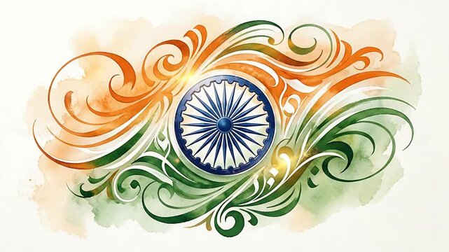 Vibrant Indian Flag Design with Dynamic Color Swirls in a Digital Animation Sequence