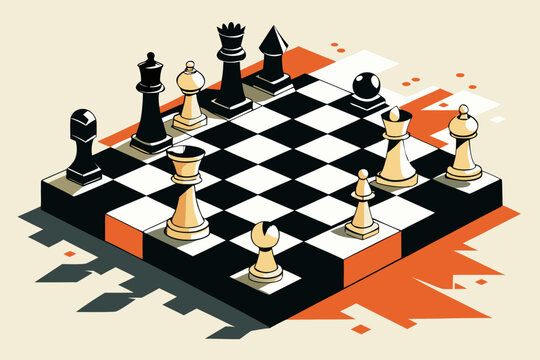 Digital Illustration of a Chessboard with Pieces in Play