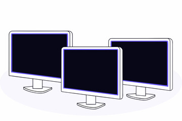 Fototapeta premium 3D LCD Monitors with Blue Screens for Technology and Office Use