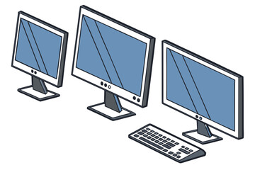 Fototapeta premium 3D Vector Illustration of Multiple LCD Monitors with Blue Screens