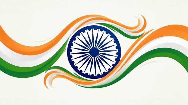 Animated collection of Indian patriotic symbols with saffron, white, green, and saffron colors featuring the Ashoka chakra in