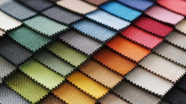 Swatches of fabric samples in various colors isolated on white background
