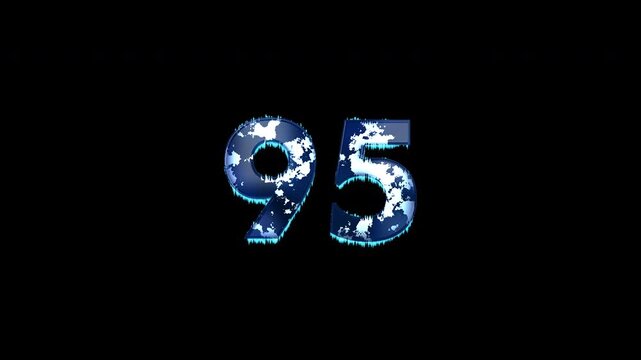Freezing Number 95 Animation With Alpha Channel. Frost Number With Ice Spikes Animation. Frozen Typography. Icy Number. Winter Freeze Number Animation. Transparent Background