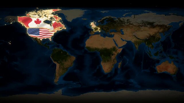 Global Network Map Animation with National Flags and Glowing Connection Routes