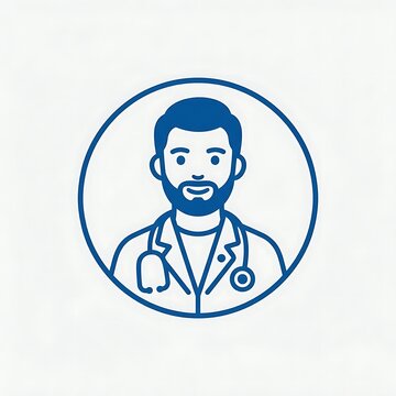 Male Doctor Icon with Stethoscope and Beard, Medical Professional Illustration