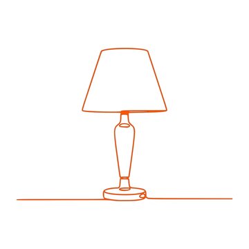 Minimalist Continuous One Line Table Lamp Drawing in Orange