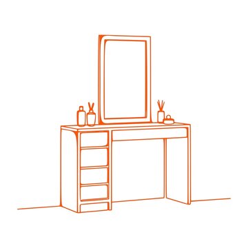 Minimalist Continuous One Line Vanity Table with Mirror in Orange