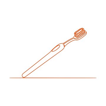 Minimalist Continuous One Line Toothbrush Drawing in Orange