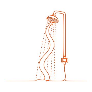 Minimalist Continuous One Line Shower Head with Water in Orange
