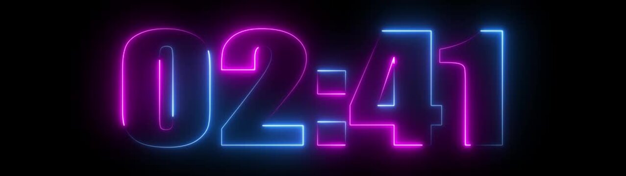 3 minute stopwatch , analog neon clock icon animation .3 minute countdown timer atmosphere with a sense of digital motion