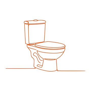 Minimalist Continuous One Line Toilet Drawing in Orange