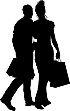 Silhouette Couple Man Woman Holding Shopping Bags