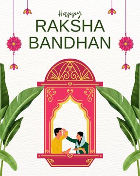 Raksha Bandhan Pink and Green Minimal Greeting Poster