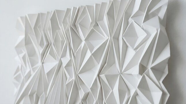 Intricate geometric origami paper sculpture with abstract triangular folds