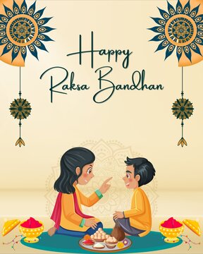 Raksha Bandhan Gold and Orange Modern Greeting Poster