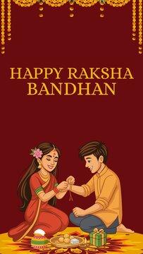 Raksha Bandhan Maroon and Gold Illustrated Greeting Poster Story