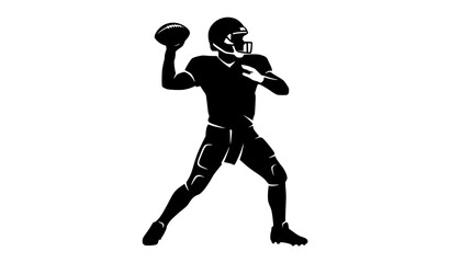 American football quarterback throwing ball black silhouette vector illustration