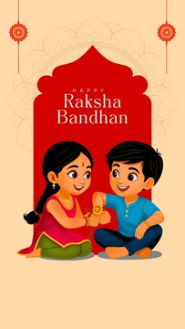 Raksha Bandhan Red and Beige Illustrated Greeting Poster Story