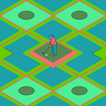 Pattern, golf, field, grass, lawn, Canada, green, golfer, ball, club, cap, pattern, vector, graphic, bushes, beds, haystacks, lines, intersections, structure, view, seamless pattern, print, wallpaper