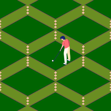 Pattern, golf, field, grass, lawn, Canada, green, golfer, ball, club, cap, pattern, vector, graphic, bushes, beds, haystacks, lines, intersections, structure, view, seamless pattern, print, wallpaper
