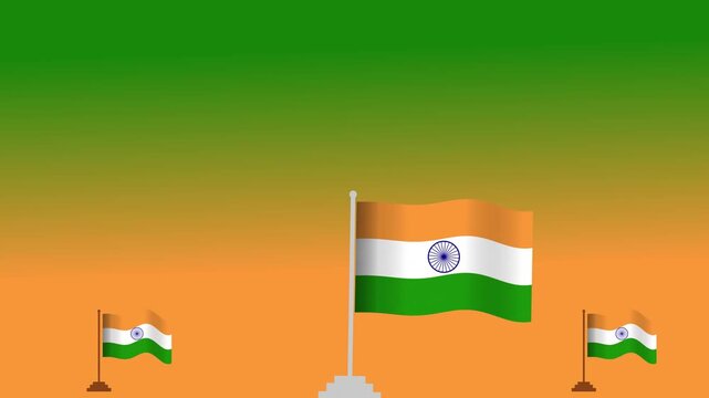 Indian national flag waving in the wind against a colorful gradient background representing the saffron white and green colors of the country pride symbol