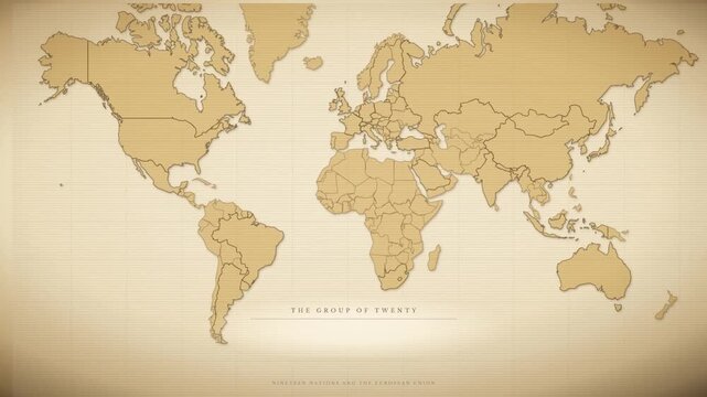 G20 World Map Infographic Cycling Through Countries with Flags and Capital Labels