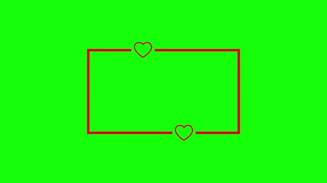Animated red frame with heart shapes on green screen background creative romantic design element motion graphics footage clip.