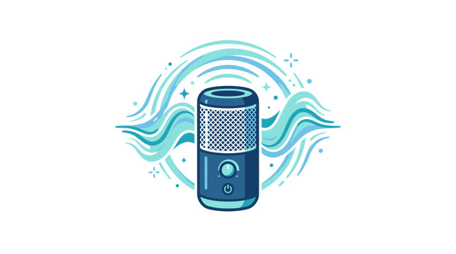 Modern Bluetooth speaker with water wave design illustration.