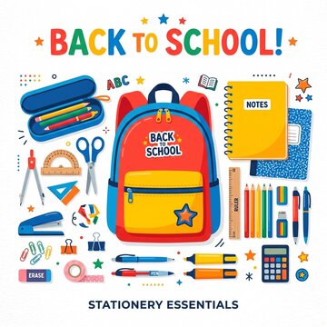 Back to School Stationery Essentials Set with Red Backpack
