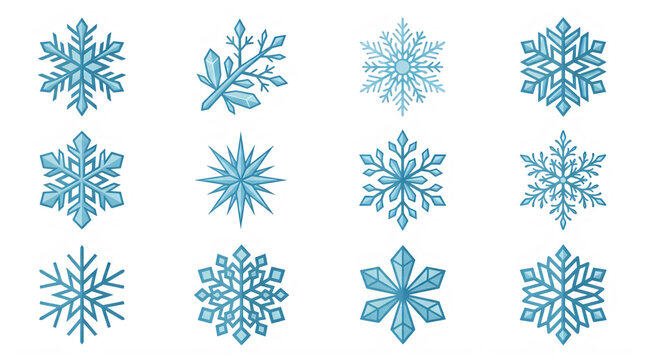 Collection of intricate snowflake designs in a clean style isolated on transparent background