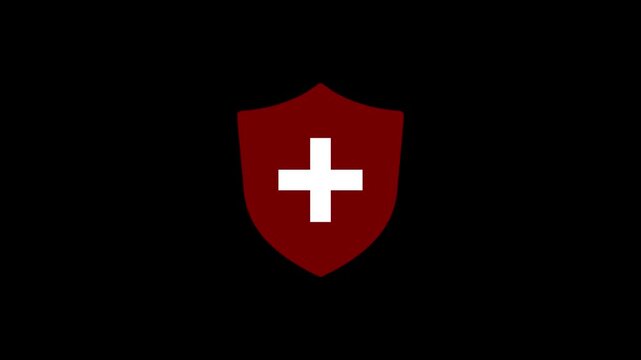 Minimalist red shield with pulsing medical cross animation for healthcare branding protection