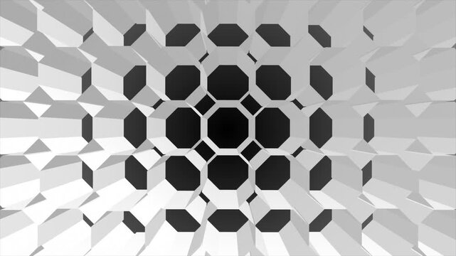 White   color multiple wiggling octagonal shapes 3d honey comb design dark geometrical background