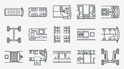 Fototapeta premium Corporate Minimalist Black and White Icons Set of Various Office Equipment and Furniture Layouts