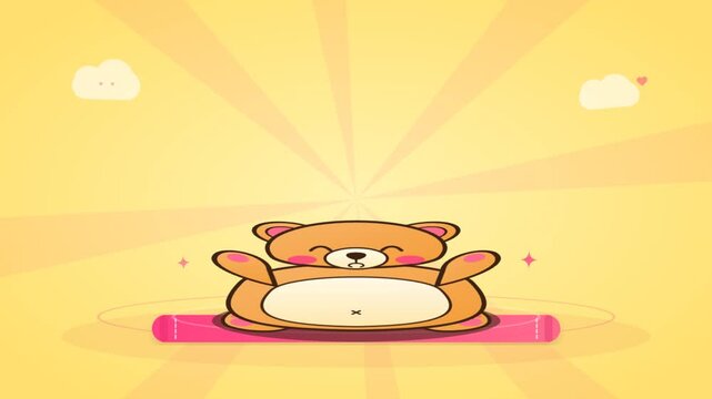 Cute Kawaii Bear Character Jumping with Squash and Stretch Animation