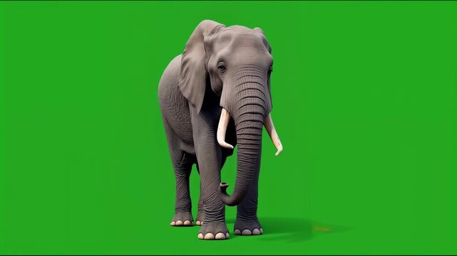African elephant standing facing forward isolated on green screen 4K video for video editing