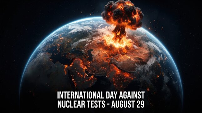 Large nuclear explosion over earth for international day against nuclear tests on august 29