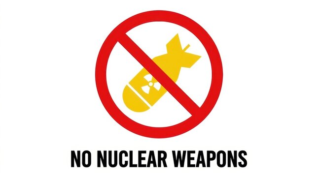 No nuclear weapons sign with a warning symbol and a bomb icon