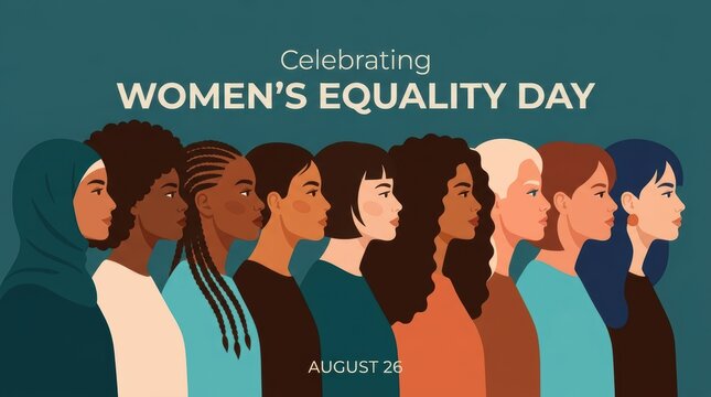 Diverse group of women standing together celebrating women equality day on august 26 illustration
