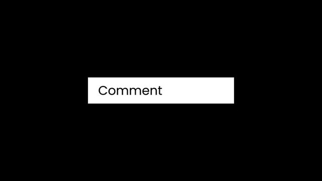 comment text with animated arrow right, white line reveal, social media ui element.