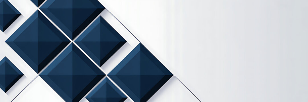 Deep blue geometric diamond shapes layered on a clean white background with subtle diagonal lines