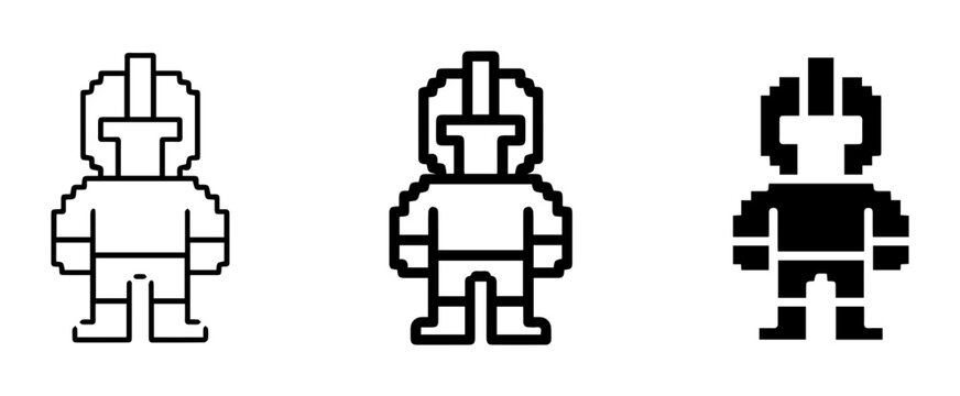 Pixel Art Knight Icons, Retro Gaming Character Set, Vintage Video Game Warrior Silhouette, 8-Bit Hero Graphics, Simple Medieval Soldier Vector