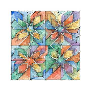 Retro watercolor parallelogram plaid tile pattern for fashion textiles