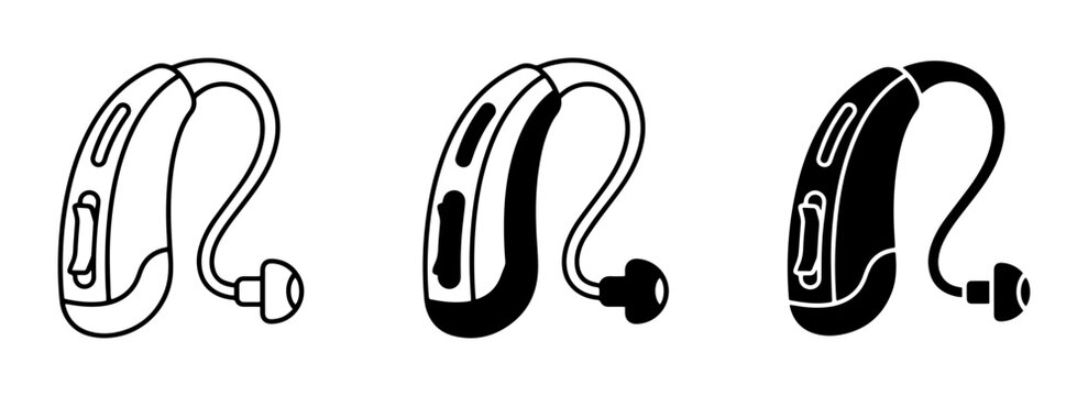Hearing Aid Icons, Medical Device Vector Set, Auditory Health Technology