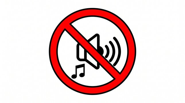 No music allowed sign with speaker icon and red prohibition circle on white background