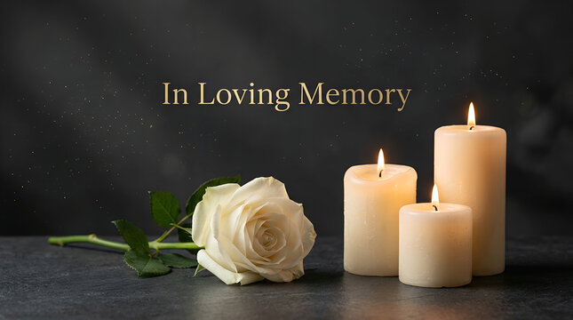 White Rose and Candles In Loving Memory Card on Black Background