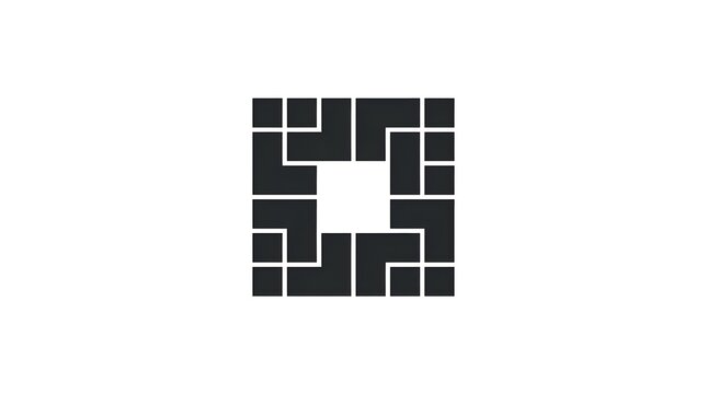Minimalist square geometric logo composed of interconnected rectangular blocks and negative space, isolated on a white background.